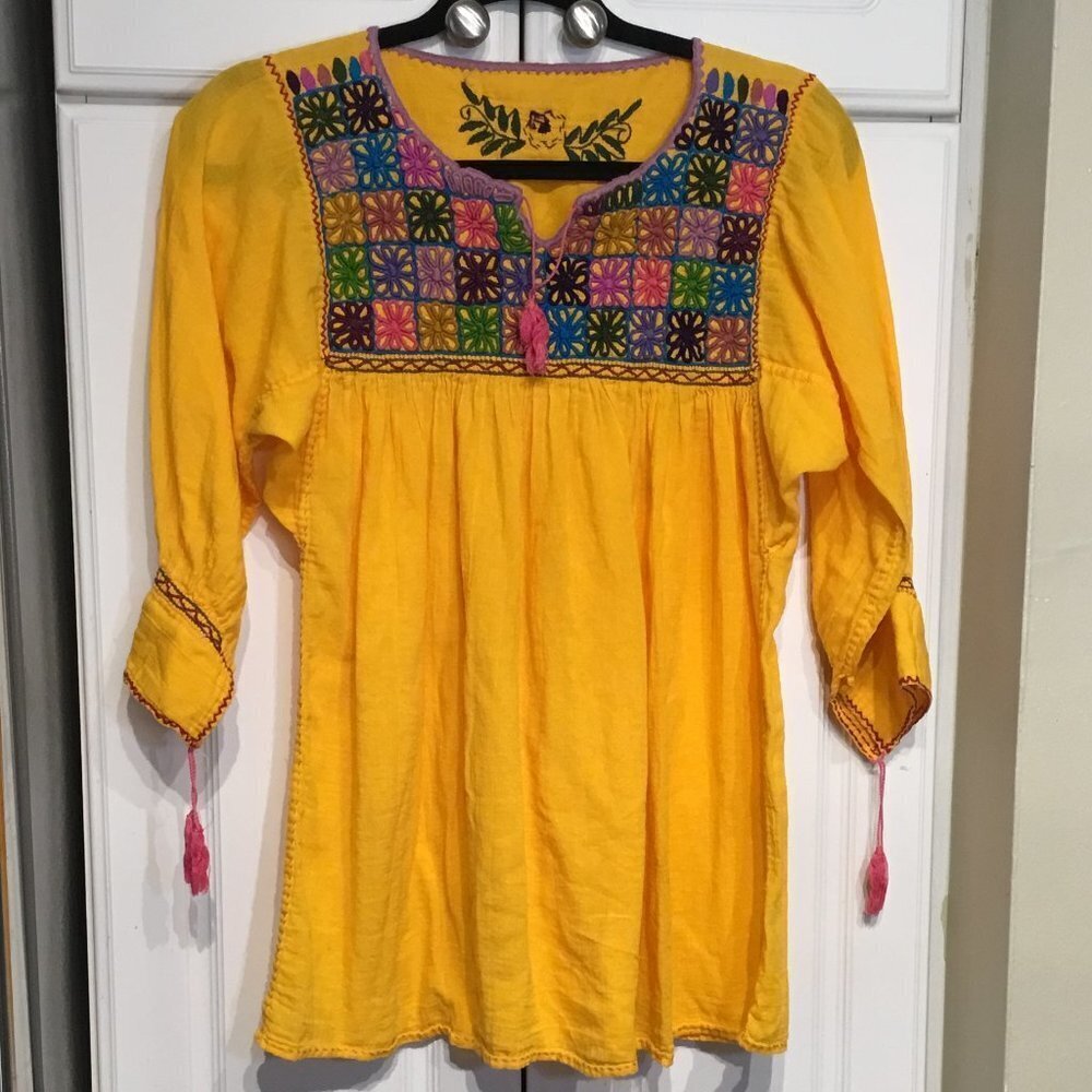 Unbranded Embroidered Mustard Yellow Peasant Top